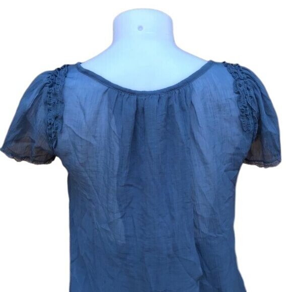 Willow & Clay Ruffle Blue Sheer Blouse Cottage Top Shirt Size M - Picture 6 of 8
